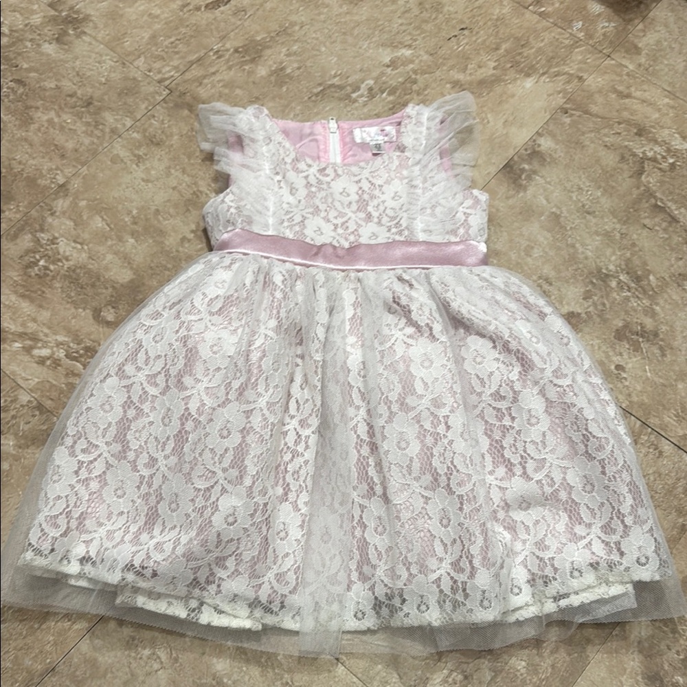 Biscotti Pink and White Lace Formal Dress